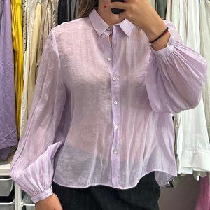 Zara lilac button down semi sheer blouse, size M